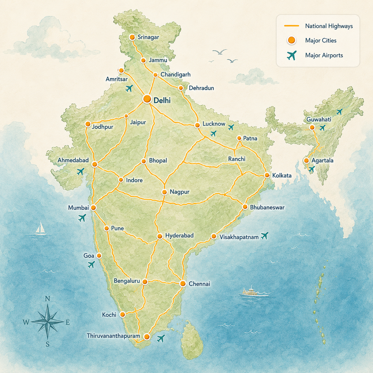 Map of India showing cities served by Arnav Tours & Travels